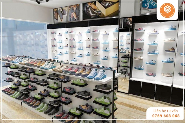 Một showroom giày được thiết kế đẹp mắt, hiện đại sẽ tạo được ấn tượng tốt cho khách hàng
