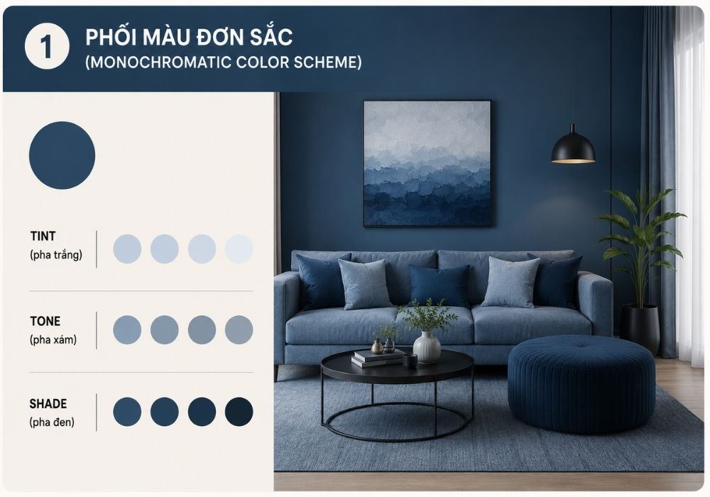 nguyên tắc phối màu thiết kế nội thất