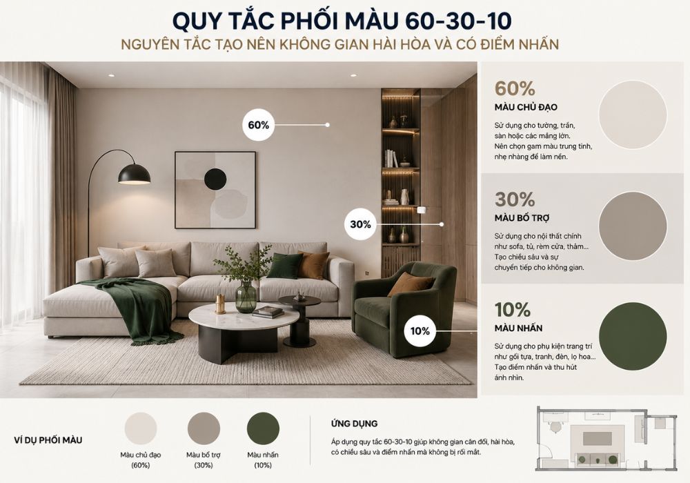 nguyên tắc phối màu thiết kế nội thất